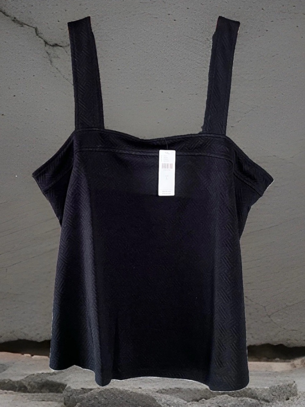 Anthropologie Sunday In Brooklyn Square Neck Swing Tank Textured NWT Black Sz L